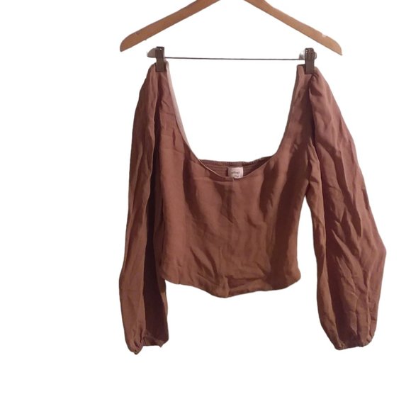 Wilfred Women's 2XS Tan Crop Top Peasant Sleeve Runched Back - Picture 1 of 11